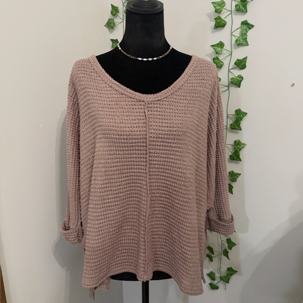 Zenana Outfitters Dusty Pink Crew Neck Sweater